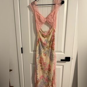 Free People Pink Floral Lace Nightgown